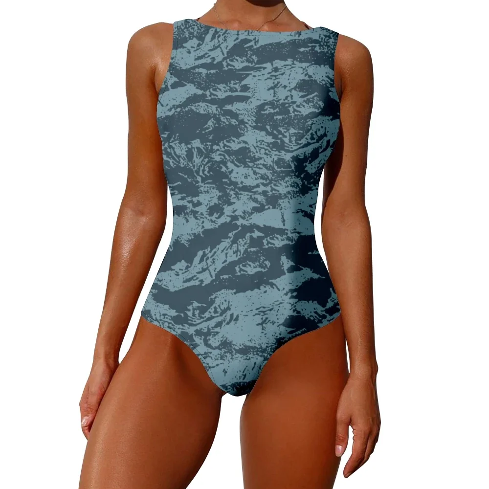 Desert Camouflage Printed One-Piece Swimsuit High-waist Tummy Control Quick-Dry Removable Pads Oversize Trendy Swimwear XXS-6XL