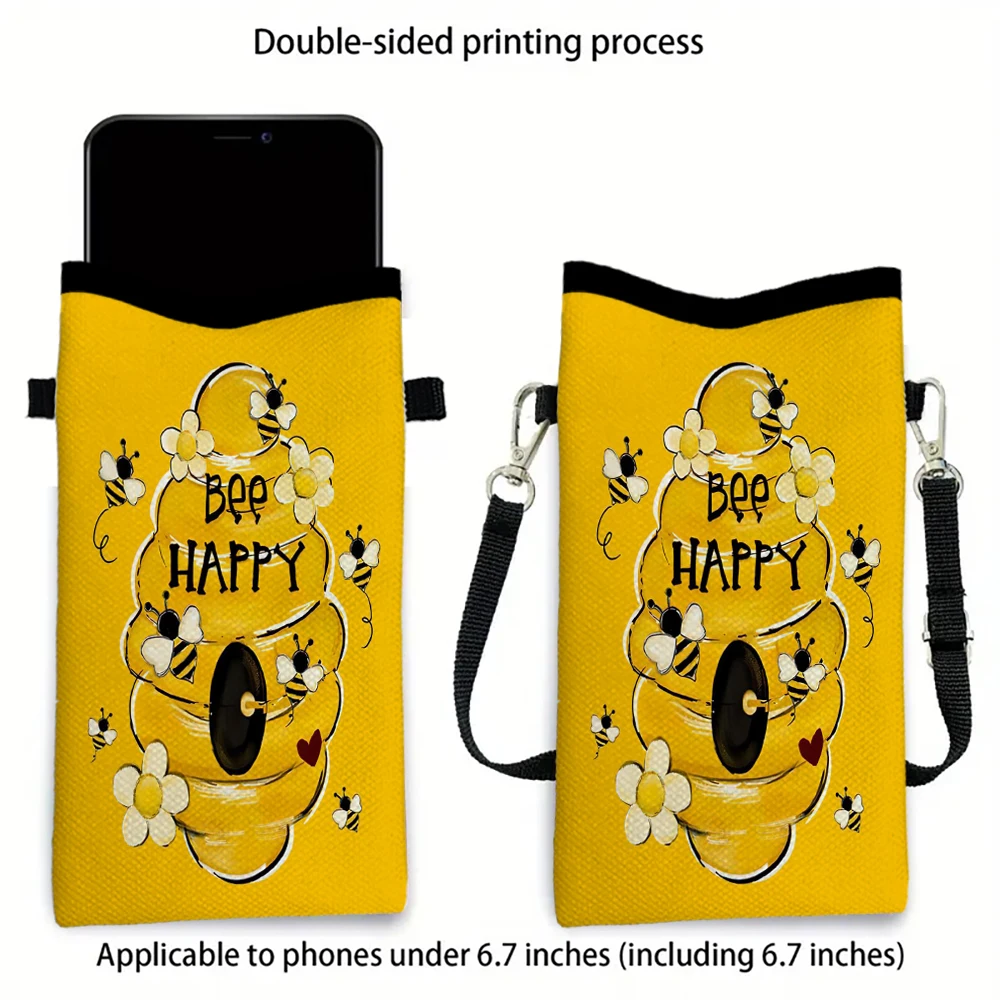 حقيبة كروس Happy Bee محفظة على الوجهين مع حزام كتف قابل للتعديل تصميم للجنسين للاستخدام اليومي محفظة الهاتف 5.18