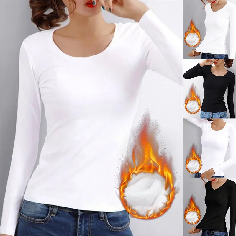 Women Thermal Underwear Winter Turtleneck Bottom Shirt Solid Semi High Collar Long Sleeve Basic T-Shirt Heating Fiber Pullovers image 6