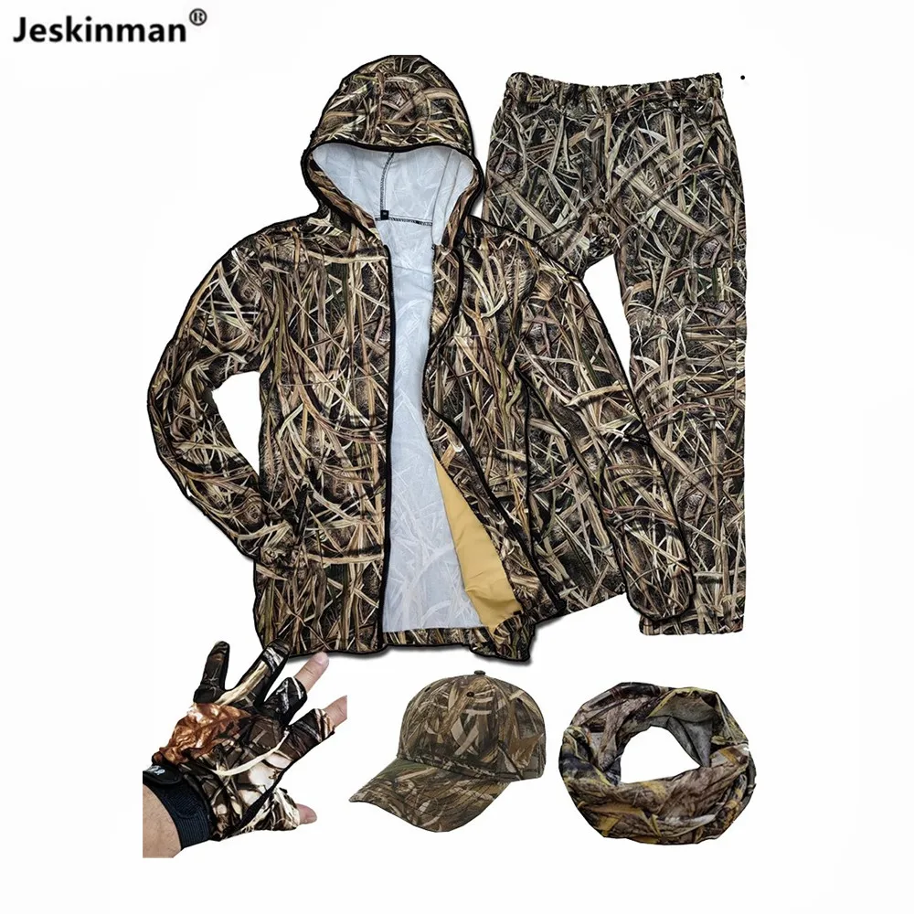 Spring Autumn Reed Camo Hunting Suit Breathable Anti-Mosquito Fishing Suit Outdoor Wearable Scratch-Resistant Jungle Clothes