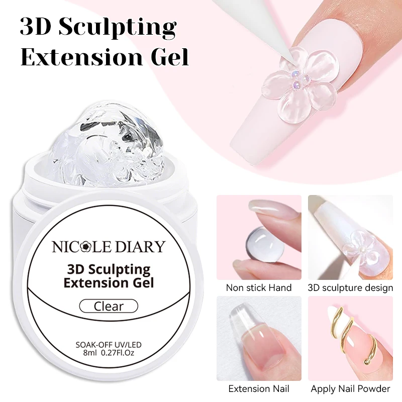 NICOLE DIARY-Gel de uñas antiadherente para extensión de manos, pegamento transparente para tallado 3D, barniz de Gel UV para construcción