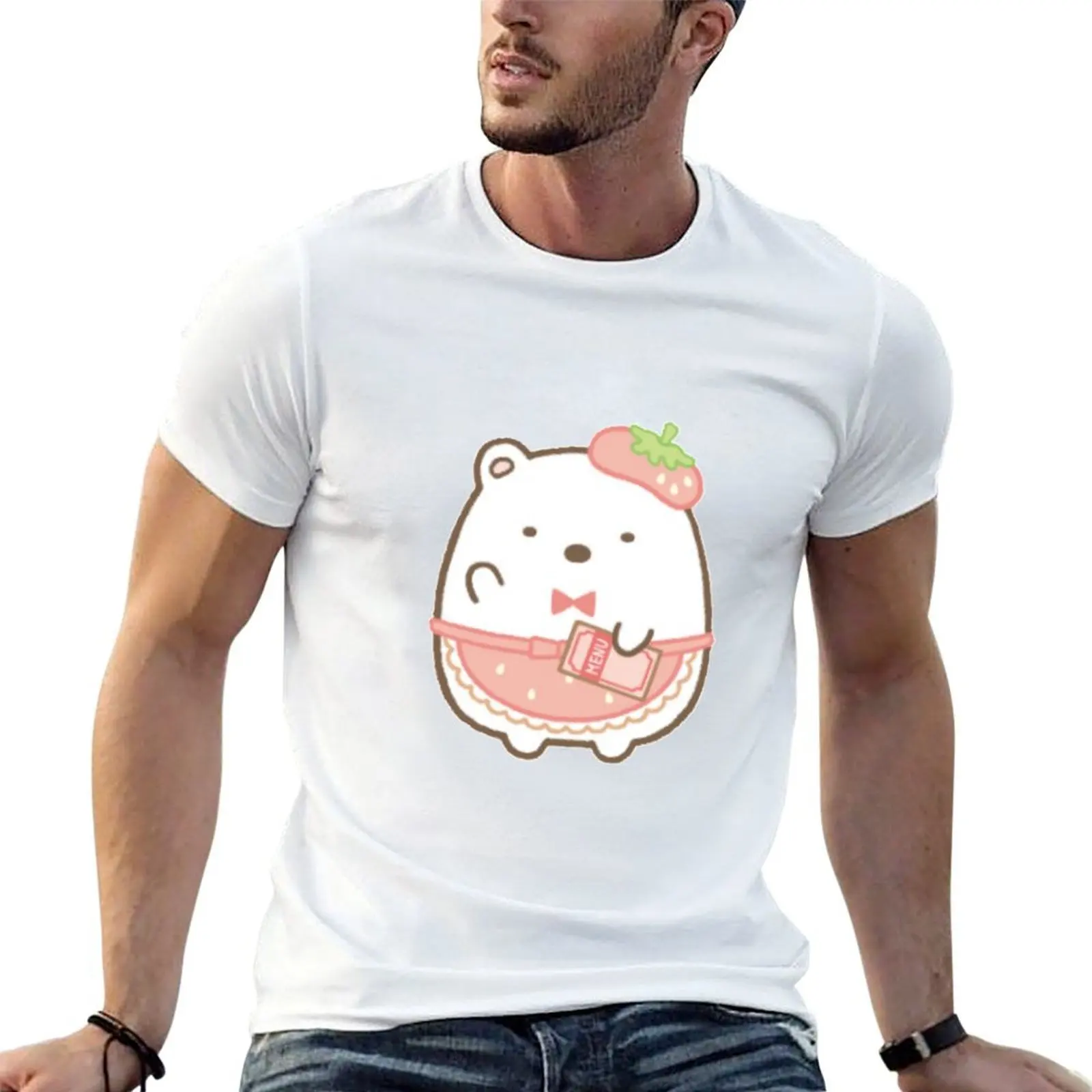 

sumikko gurashi strawberry polar bear T-Shirt man t shirts cotton man graphic t shirt t shirts for man slim fit T-Shirt