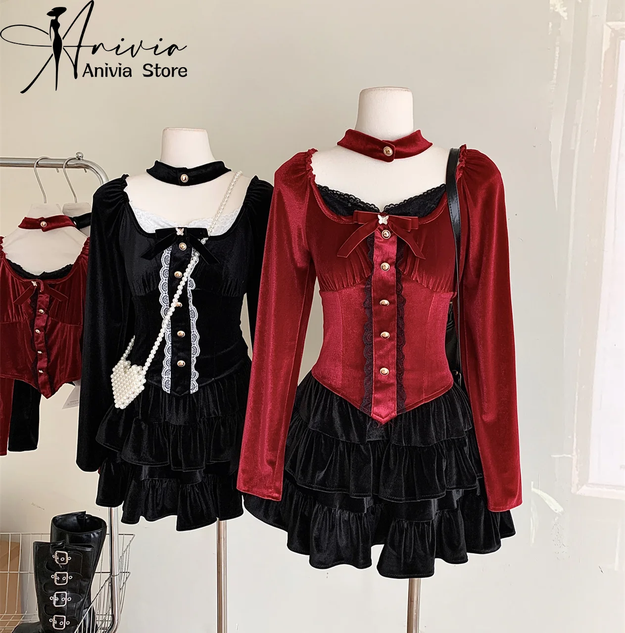 2024 Women's French Spring and Autumn Bow Long sleeved Light Core Cotton Shirt Cute Black Red Lace Edge Elegant Y2K Spliced Top