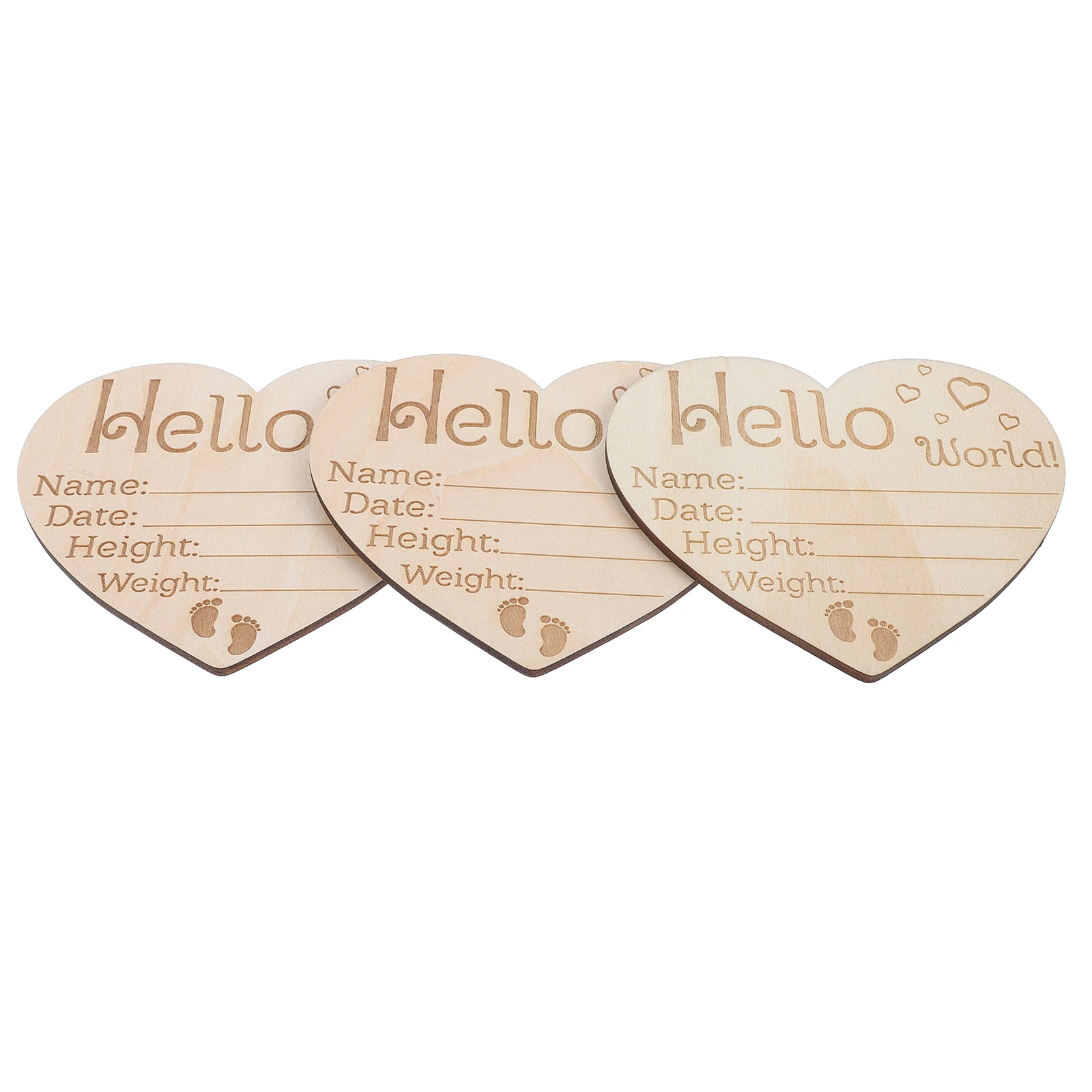 3 pcs Newborn Name Wooden Sign Heart Shape Design Nursery Birth Announcement Photo Props Infant Room Decor