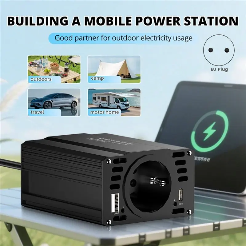 YSS-Portable 400W DC12V To AC 220V 50HZ Modified Wave Inverter Solar Car Power Voltage Converter TYPE-C USB EU EU Plug