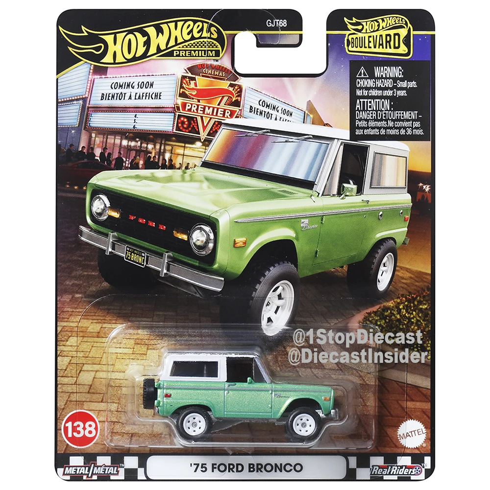 Hot Wheels Cars PREMIUM BOULEVARD 75 FORD BRONCO 1/64 Metal Diecast Model Collection Toy Vehicles GJT68-138