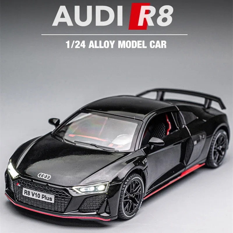 1:24 AUDI R8 Coupe Alloy Sports Car Model Diecasts Metal Vehicle Car Model Simulation Sound Light Collection Childrens Toys Gift