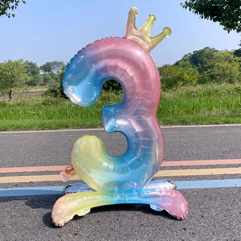 1 قطعة 32 بوصة قوس قزح عدد حامل احباط بالونات مع تاج الرقمية أرقام Globos 0-9 الاطفال عيد ميلاد ديكور حفلات الزواج