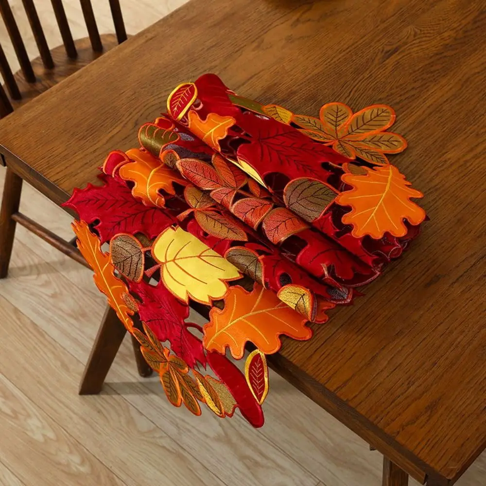 

Brown Maple Design Maple Leaf Table Runner Harvest Theme Autumn Colors Embroidered Table Runner Flocked Texture Table Cloth
