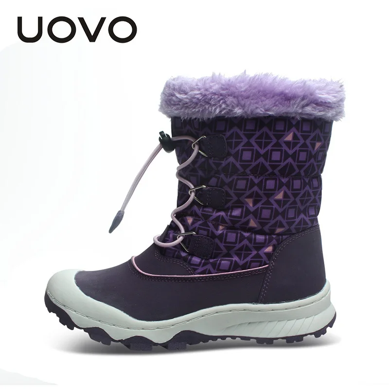 4-14 Uovo Brand 2020 Winter Shoes Girls New Children'S Snow Boots Big Kids Princess Shoe Warm Plush Fashion Middle Tube Boots images - 6