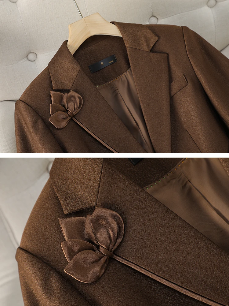 Herfst Winter Bruin Abrikoos Vrouwen Broekpak Kantoor Dames Vrouwelijke Zakelijke Werkkleding 2-delige Set Formele Blazer Jas En Broek