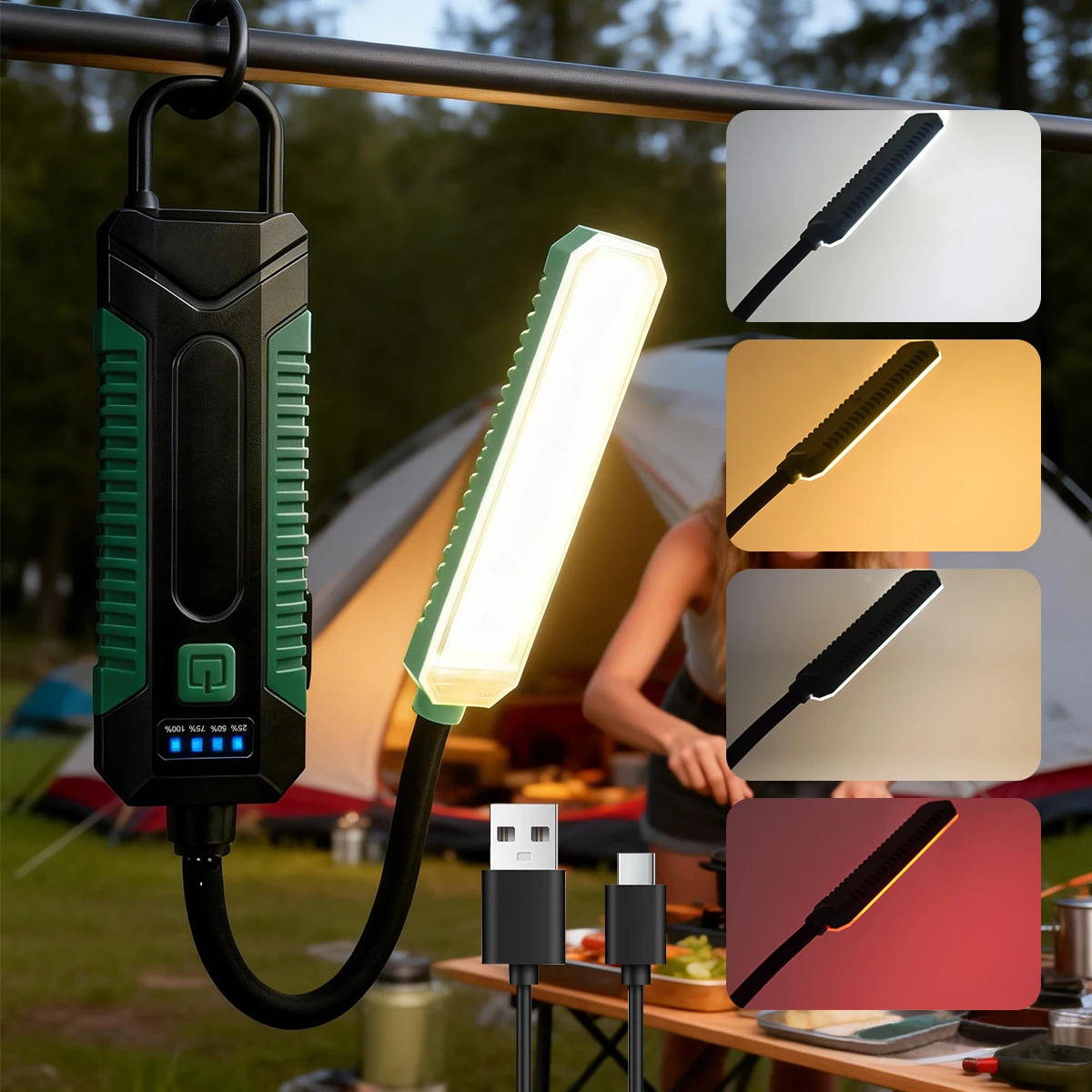 Rechargeable Magnetic Portable LED Work Light with 360° Flexible Gooseneck Design Hook Work Flashlight for Repair Emergency
