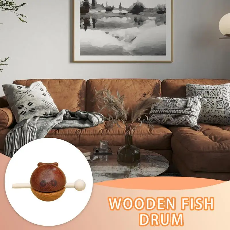 

Small Instruments Chinese Fish Wood Drum Wooden Percussion Toy Instrument Fish Drum Ornament For Desk Home Cabinets Meditation