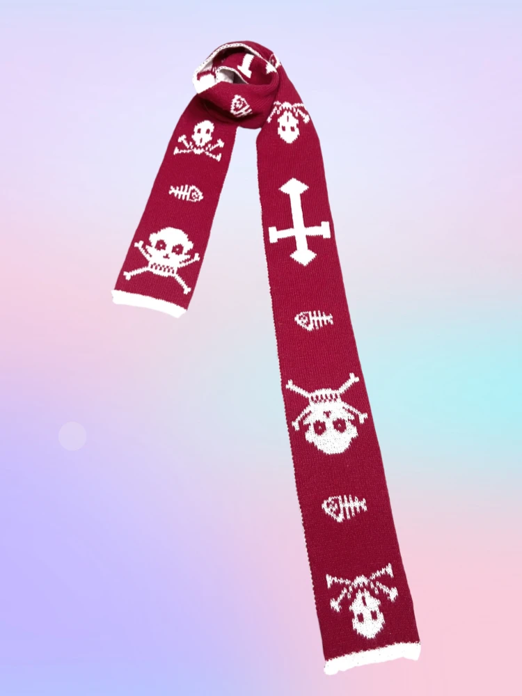 Y2k Aesthetic Girl Skull Printing Scarf Harajuku Two-sided Warmth All Match Neckerchief 2024 Japanese Fgrunge Streetwear Scarves