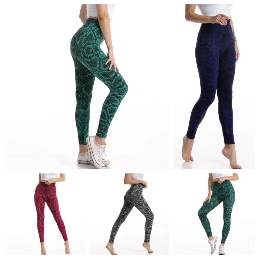 Leggings elásticos con estampado de serpiente para ciclismo, pantalones elásticos con Control de barriga y glúteos, color melocotón, a la moda