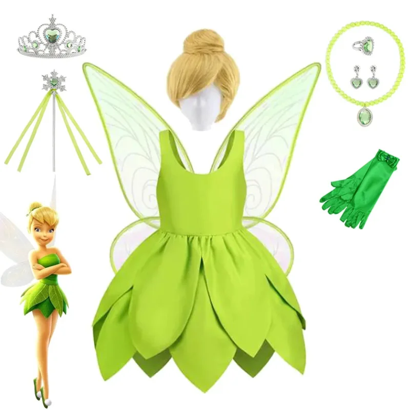 Baby girls T-Tinkerbell fairy dress Christmas kids classic Princess disguise costume Halloween party cosplay outfit with wings