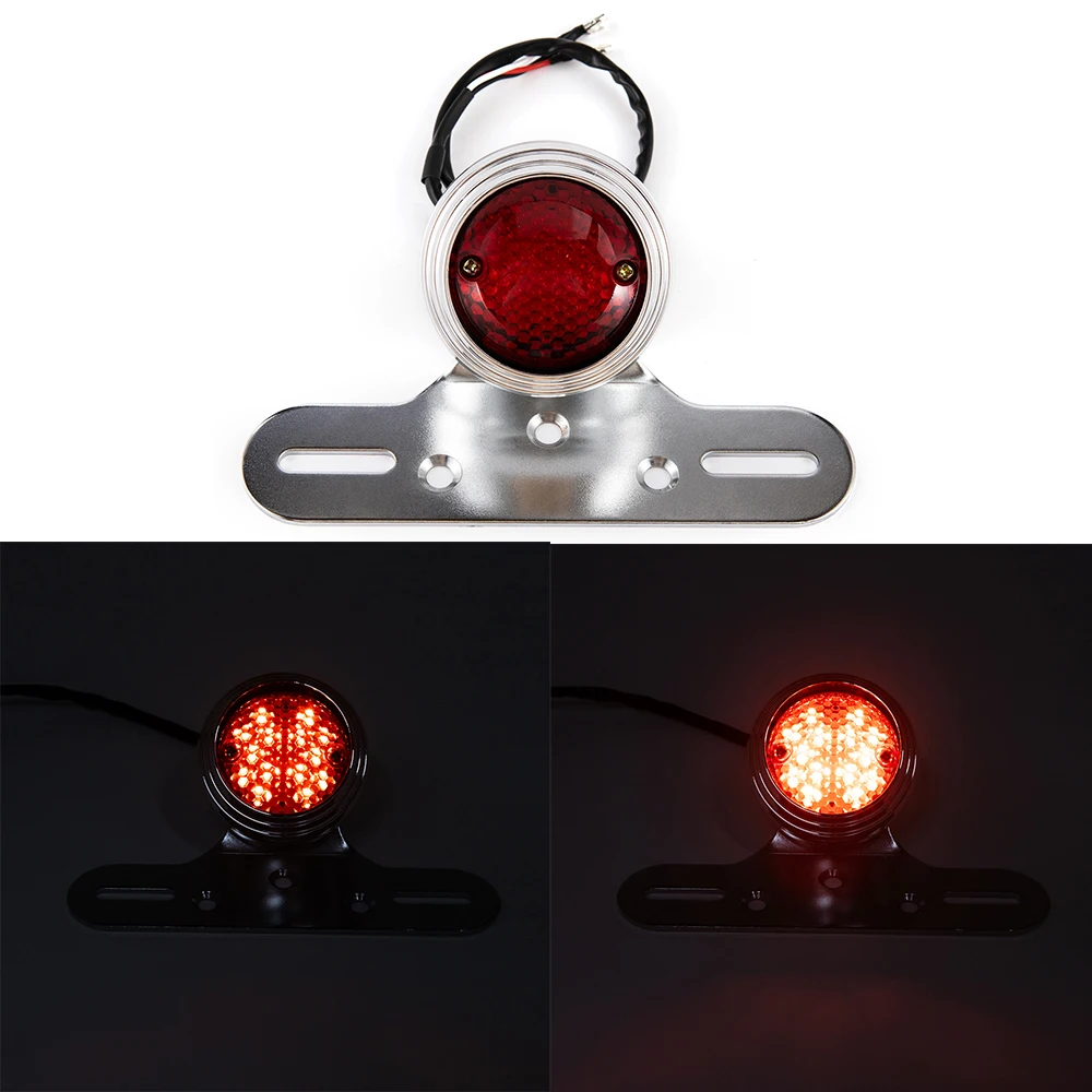 Chrome Black Retro LED Tail Brake Light For Cafe Racer Bobber Chopper Old School Cruiser