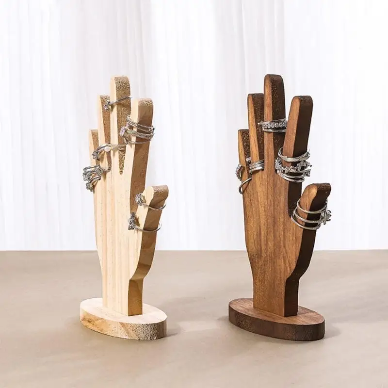 정교한 반지와 팔찌 배열에 대 한 2pcs 나무 손 디스플레이 스탠드 부티크 창 보석 스토리지 랙 C71A