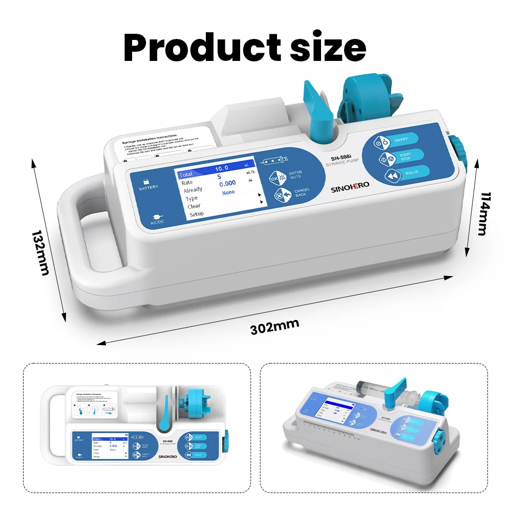 SINOHERO-Bomba de seringa para humanos, canal único, alarme em tempo real, infusão médica elétrica, display LCD, SH-508i