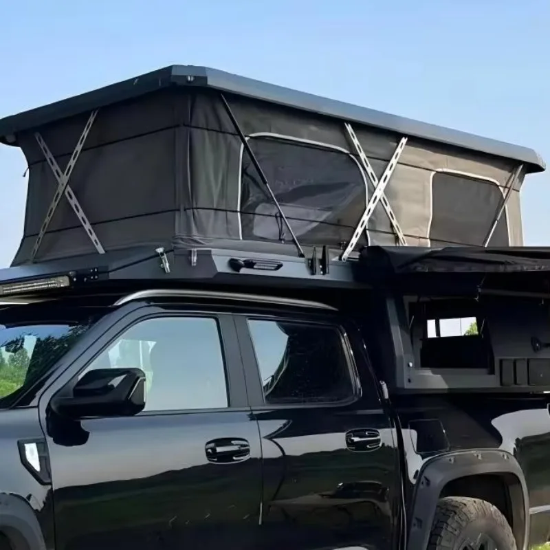 Rooftop Tent for Pickup with Aluminum Hard Shell, Pop Up Design Side Awning, Overland Vehicle Camping Shell Bed