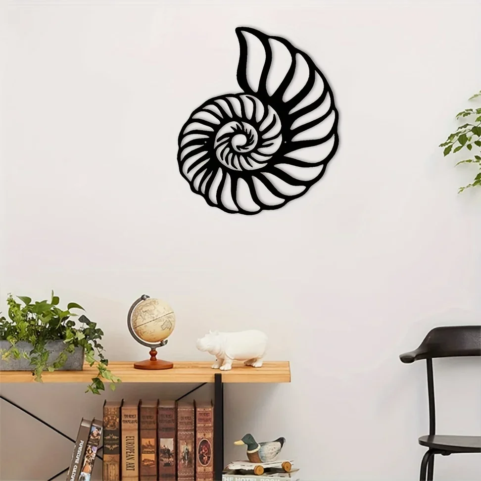 1pc Nautilus Shell Coastal Beach Metal Wall Art, Home Interior Wall Hangings, Beach Style Wall Decor