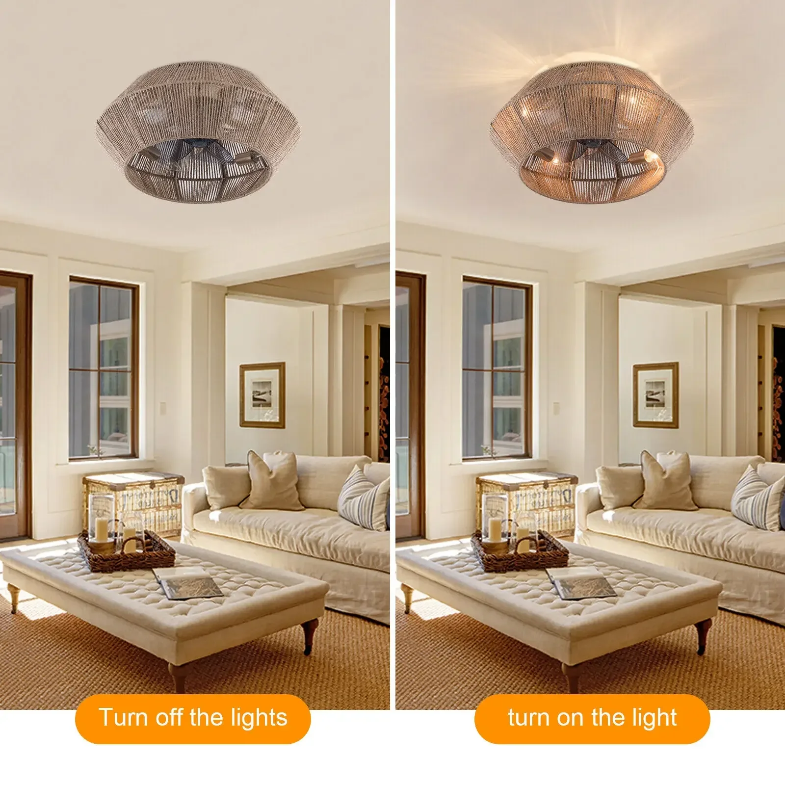 مروحة سقف حديثة على شكل قفص الروطان بتصميم بوهو مع جهاز تحكم عن بعد 6 سرعات #3