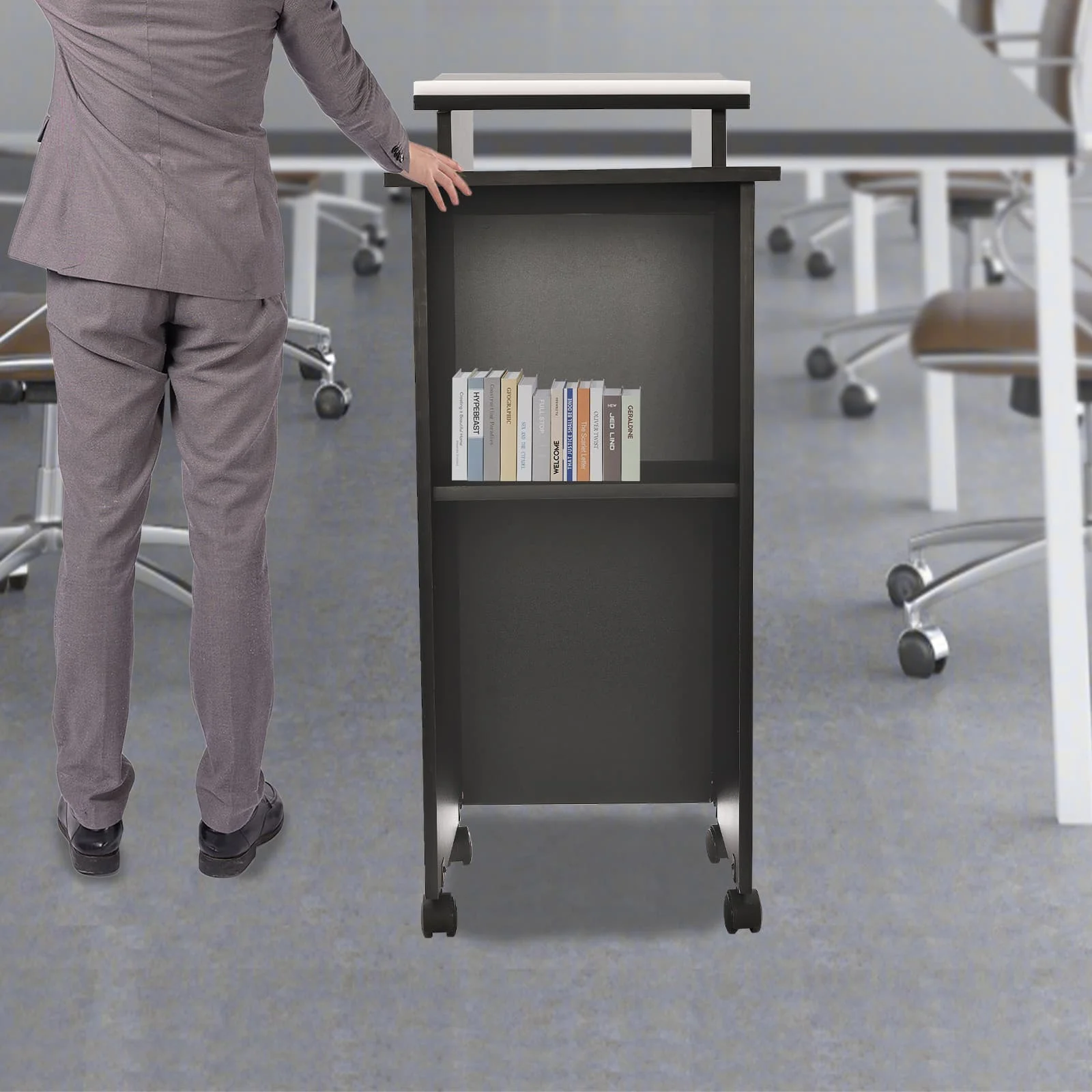 [حامل عرض المؤتمرات المحمول.] حامل عرض تقديمي محمول مكون من 4 طبقات - معدني - لكنيسة الفصول الدراسية - قوي متحرك