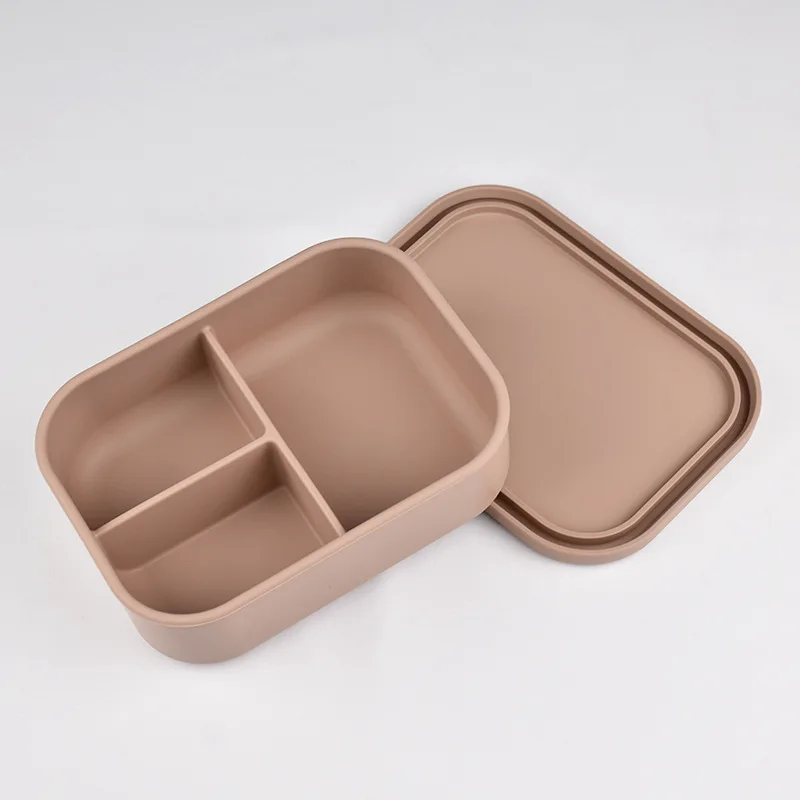 Kotak Makan Siang Silikon 3 Kompartemen Kotak Bento Nama Pribadi Kotak Makan Siang Silikon Anti Bocor Pembagi Anak-anak Kotak Makanan Piknik Portabel