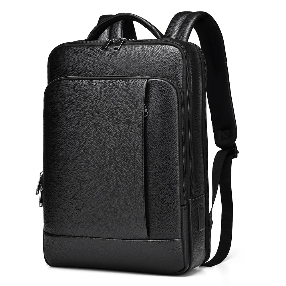 Genuine leather student schoolbag, large-capacity 15-inch computer backpack, high-end waterproof travel backpack