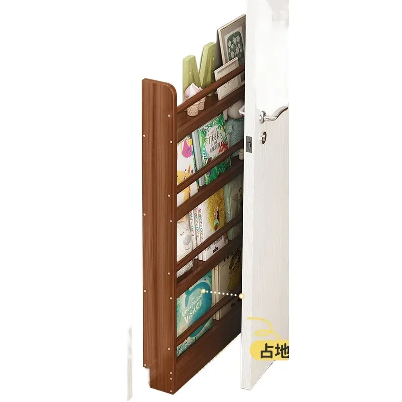 Narrow Bamboo Floor to Ceiling Bookshelf Kids Picture Book Display Rack Wall Mounted Storage for Home Study Bedroom