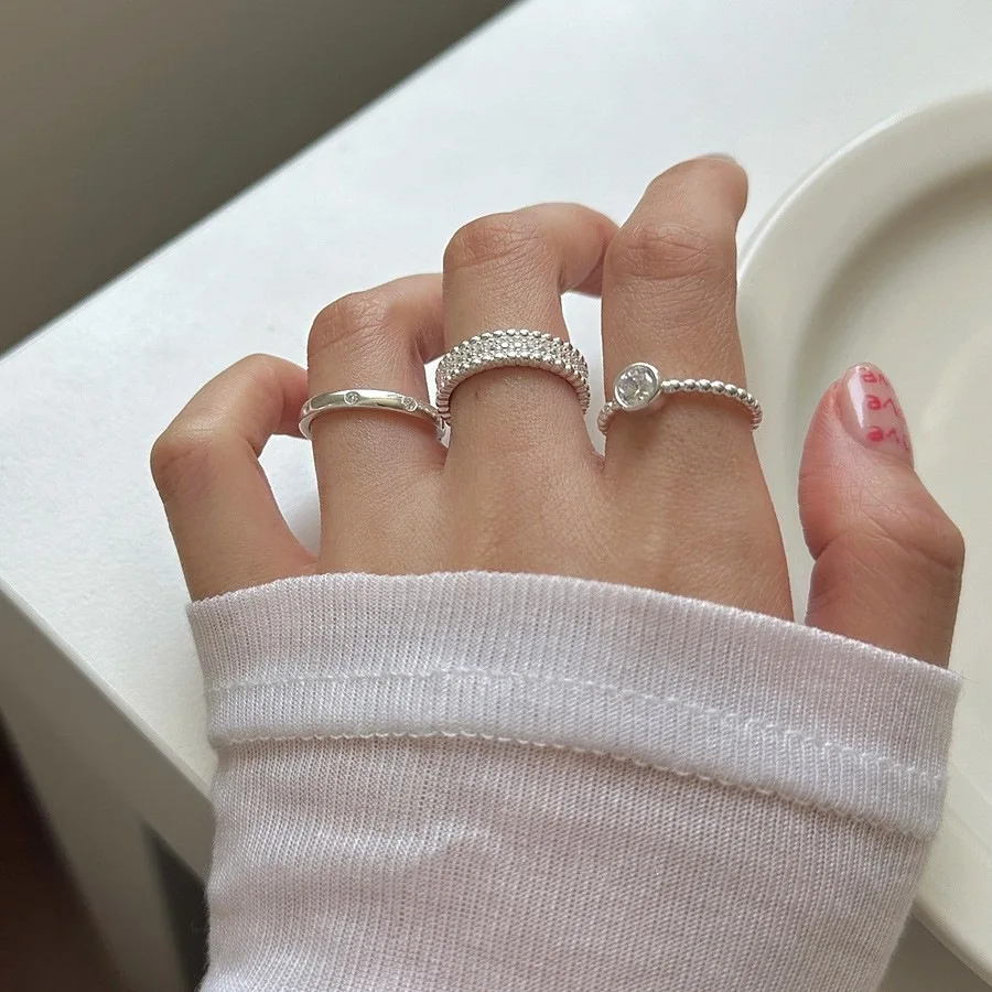 VENTFILLE 925 Sterling Silve Zircon Bead Ring for Women Girl Party Gift Versatile Sweet Cool Vintage Korean Jewelry Dropshipping