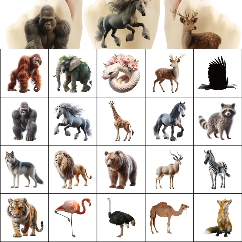 20pcs/set Cartoon Animal Temporary Tattoo Sticker Cute Horse Giraffe Body Art Tattoo Stickers For Party Gifts