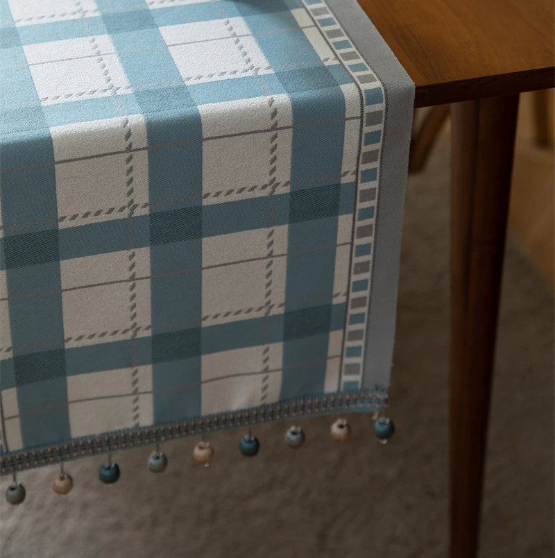 Simple Modern Table Runner Blue Plaid Tableflag Household Long Living Room Coffee Tea TV Counter Cloth