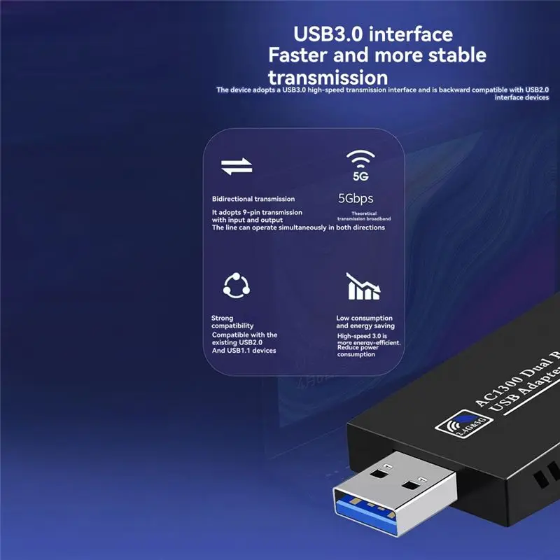 N36R-1300Mbps USB 3.0 Wifi Bluetooth 5.0 Adapter 2 In 1 USB Dongle Dual Band 2.4Ghz 5Ghz Wifi 5 Network Wireless Wlan Receiver