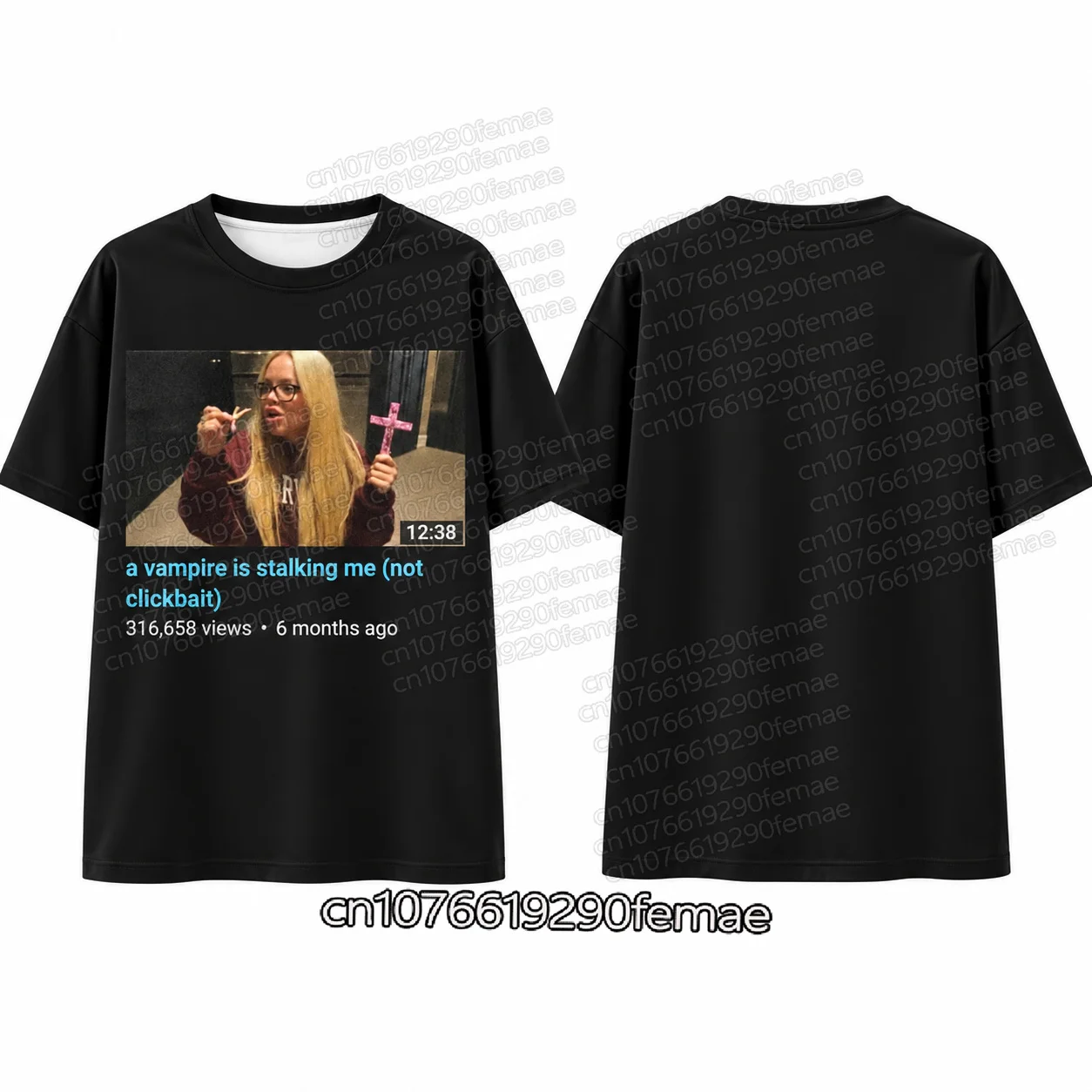 Funny Vampire Is Stalking Me Not Clickbait Meme T-Shirt for Women Men, Vintage Video Screenshot Graphic Casual Streetwear Tee