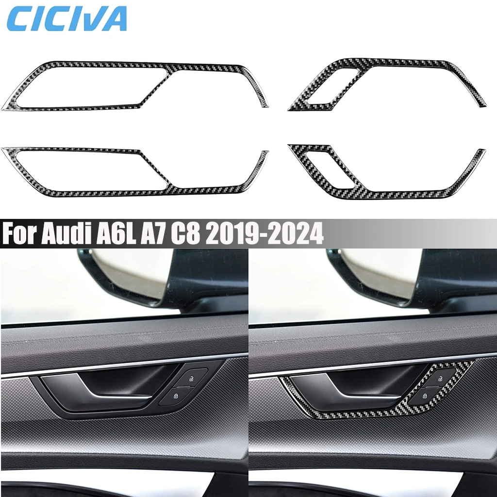 

Автомобильные аксессуары из углеродного волокна, панель дверной ручки, внутренняя крышка, модифицированная отделка, мягкая наклейка для Audi A6 A6L A7 C8 2019-2024