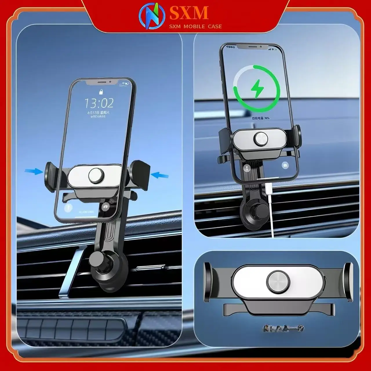 

Car mobile phone holder multi-function mobile phone holder snap-on automatic clamping car air outlet navigation bracket