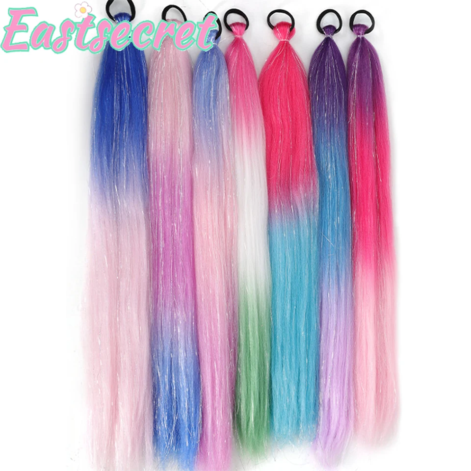 Synthetic Long Straight Ponytail With Elastic Hair Tie 2Pcs Colorful Braiding Hair Ponytail Extension Hair Accessories For Women