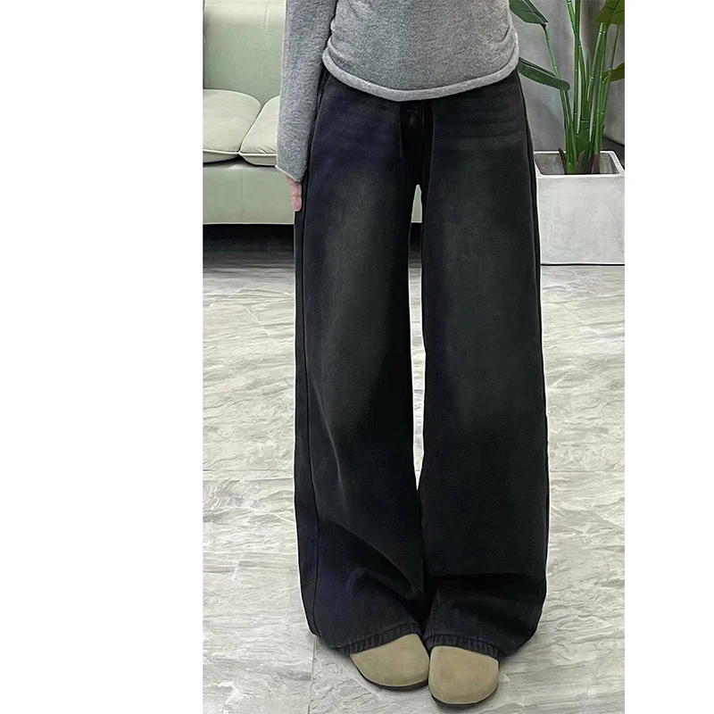 Loose Fit Wide Leg Jeans Casual High Waist Denim Pants for Junior And High School Students Draped Slimming Floor Length