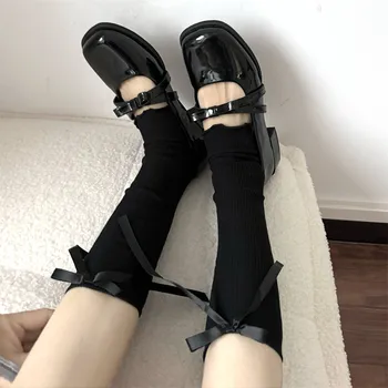 סגנון בלט מקסים סרט קשת מעוטר רגל מחממי נשים ערמה צבע מוצק מגב אופנה jk lolita שחור כיסויים