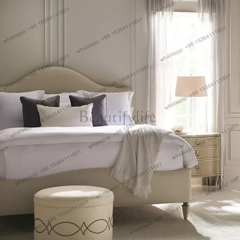 American country fabric double bed engraved light luxury modern simple champagne bedside table