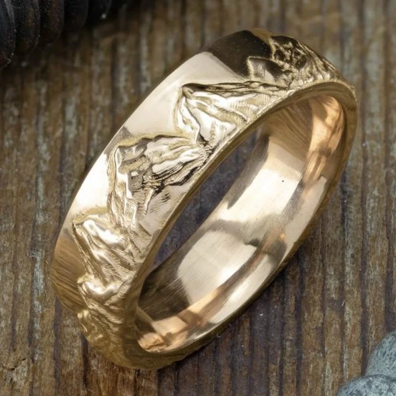 

Jianjie Light Luxury Women's Imitation Carving Mountain Range Rings Simple Beauty Party Exquisite Accessories Trendy