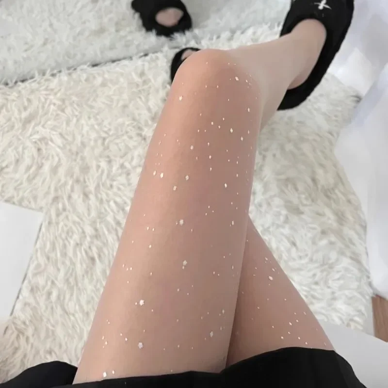 Sexy Glänzende Pailletten Damen Transparente Elastische Strumpfhosen Lange Beine Koreanischer Y2K Stil Schwarze Hautfarbene Damen-Strumpfhosen Glitzernde Medias – Detail 14