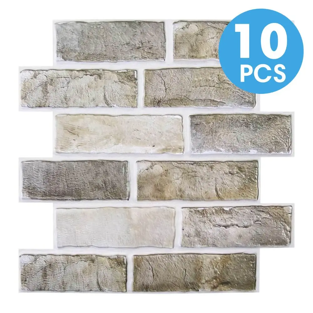 NONE 10/20 Stück 3D-Wandpaneele zum Abziehen und Aufkleben aus künstlichem Ziegelstein, wasserdichte PVC-Wandaufkleber, einfach zu installieren, Heimwanddekoration 6