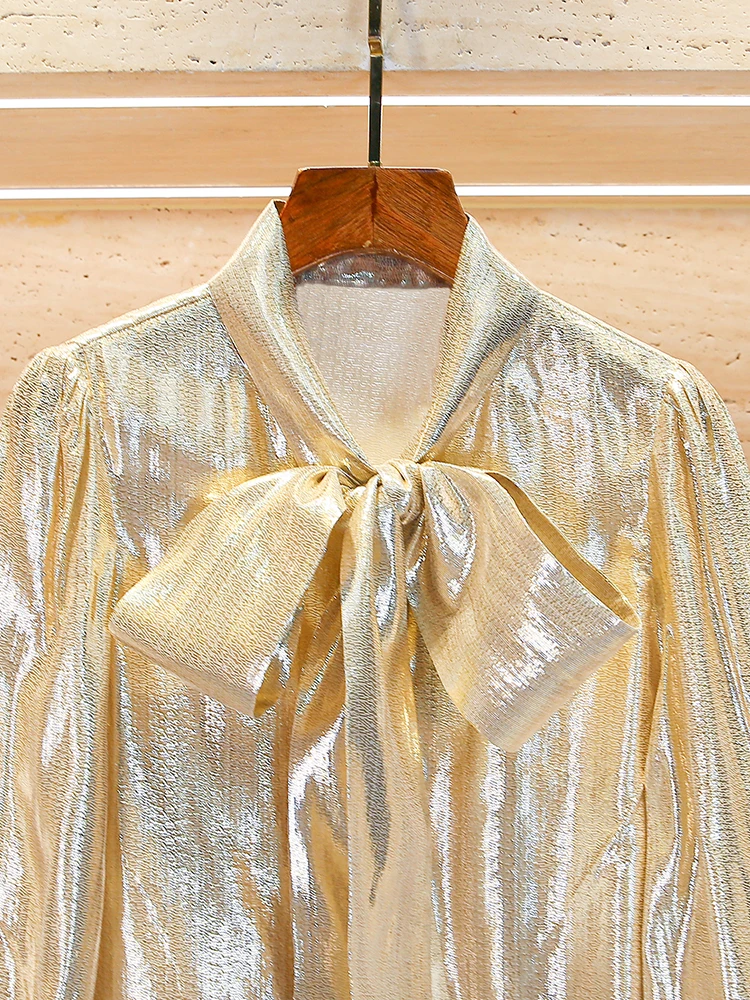 

Golden iny Tead Knot Belted irt Top Ele Simple Sle Commute Straight Tube Long Sve Women's Premium Fa...