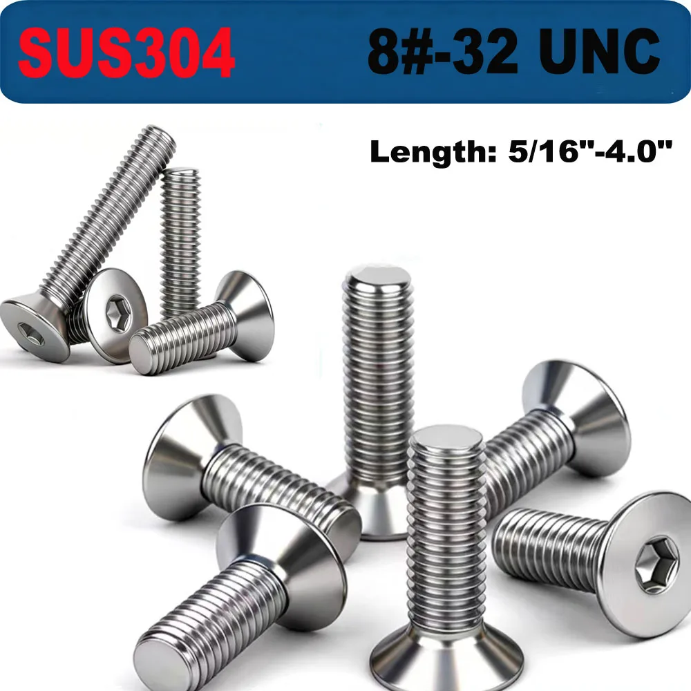 

8#-32 UNC DIN7991 SUS304 Stainless Steel Hexagon Socket Countersunk Head Screws Allen Key Hex Flat Bolts