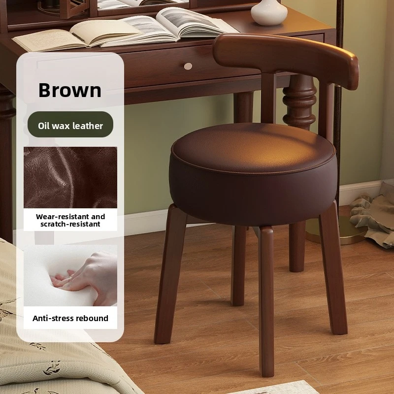 Solid wood rotating dressing chair, leather cushion, bedroom dressing chair, solid wood backrest chair, office desk and chair - view 6