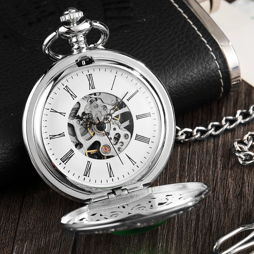 Hand Wind Mechanical Pocket Watch Pendant Black Silver Classical Vintage Costume Pocket Watches for Men Vest Necklace Watches