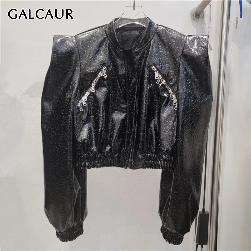 

GALCAUR черная куртка на молнии женская с круглым вырезом и длинным рукавом свободная уличная одежда ретро женские куртки осенний стиль модная новинка