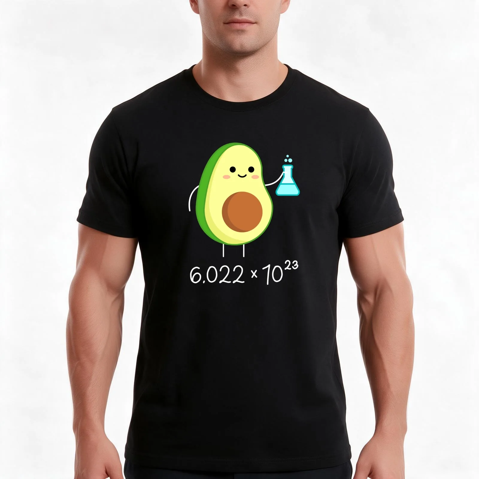 Avogadro's Number Pun. Cute Avocado Chemist. T-Shirt, Summer Casual Cotton Tee, Oversized Streetwear Tops, Vintage Graphic Print